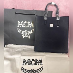 New MCM small black tote with strap